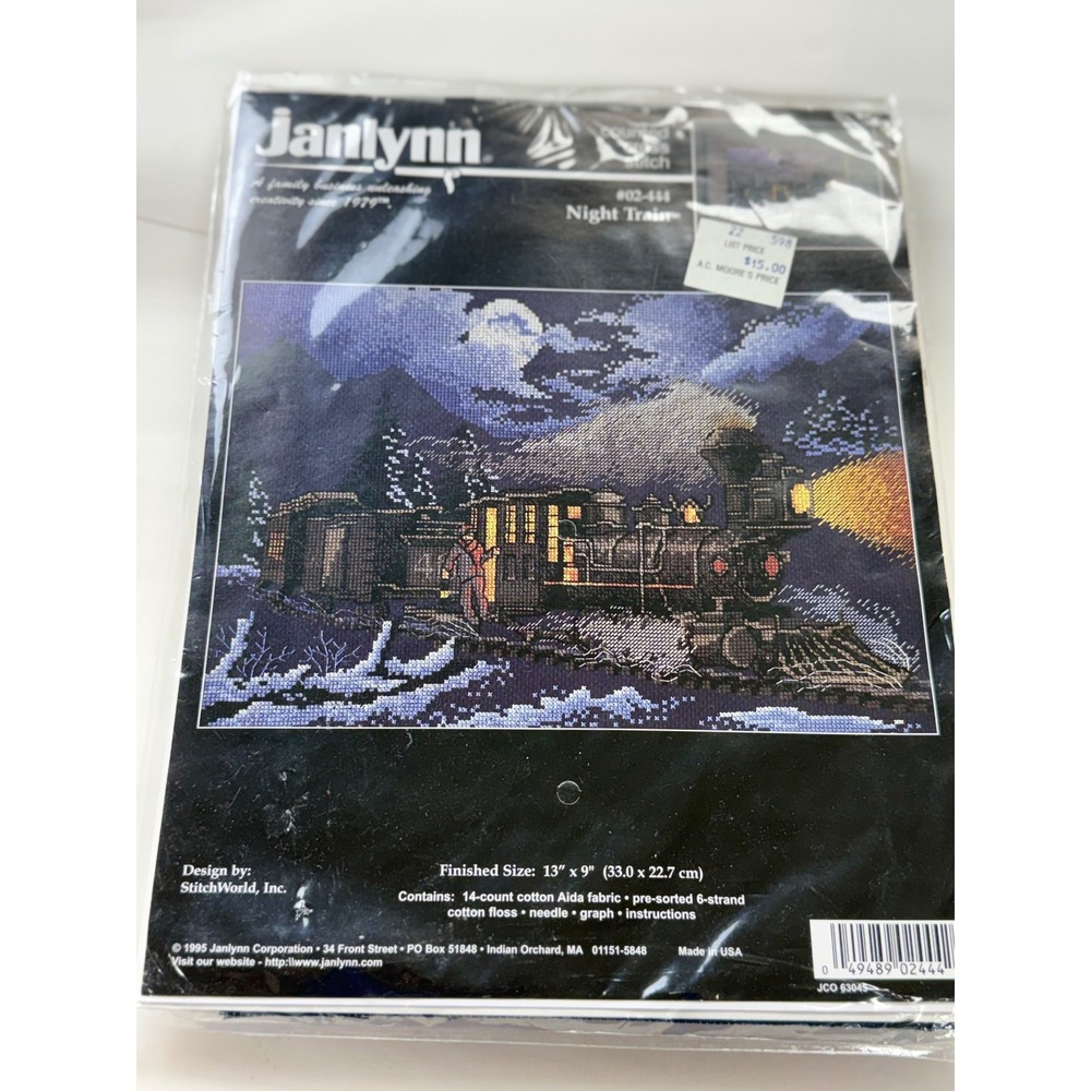 Vintage Janlynn Cross Stitch Kit Night Train 1995